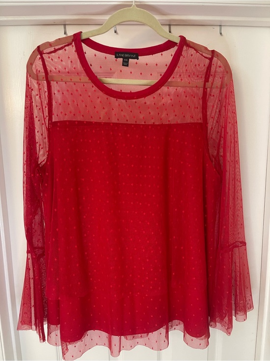 Lane Bryant Tops - Lane Bryant Red Sheer Dotted Bell Sleeve Top 14/17